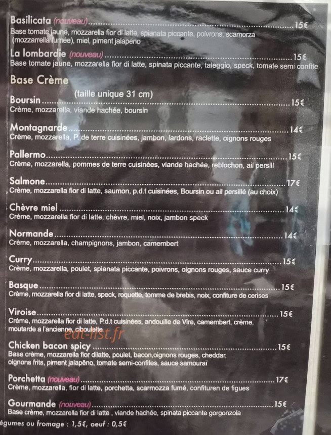 Carte et menu de V.I. Pizz à Angerville l'Orcher — Pizzas