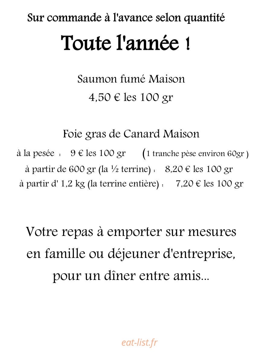 Carte et menu de La Fontaine Fleurie à Fontaine la Mallet — foie gras a emporter