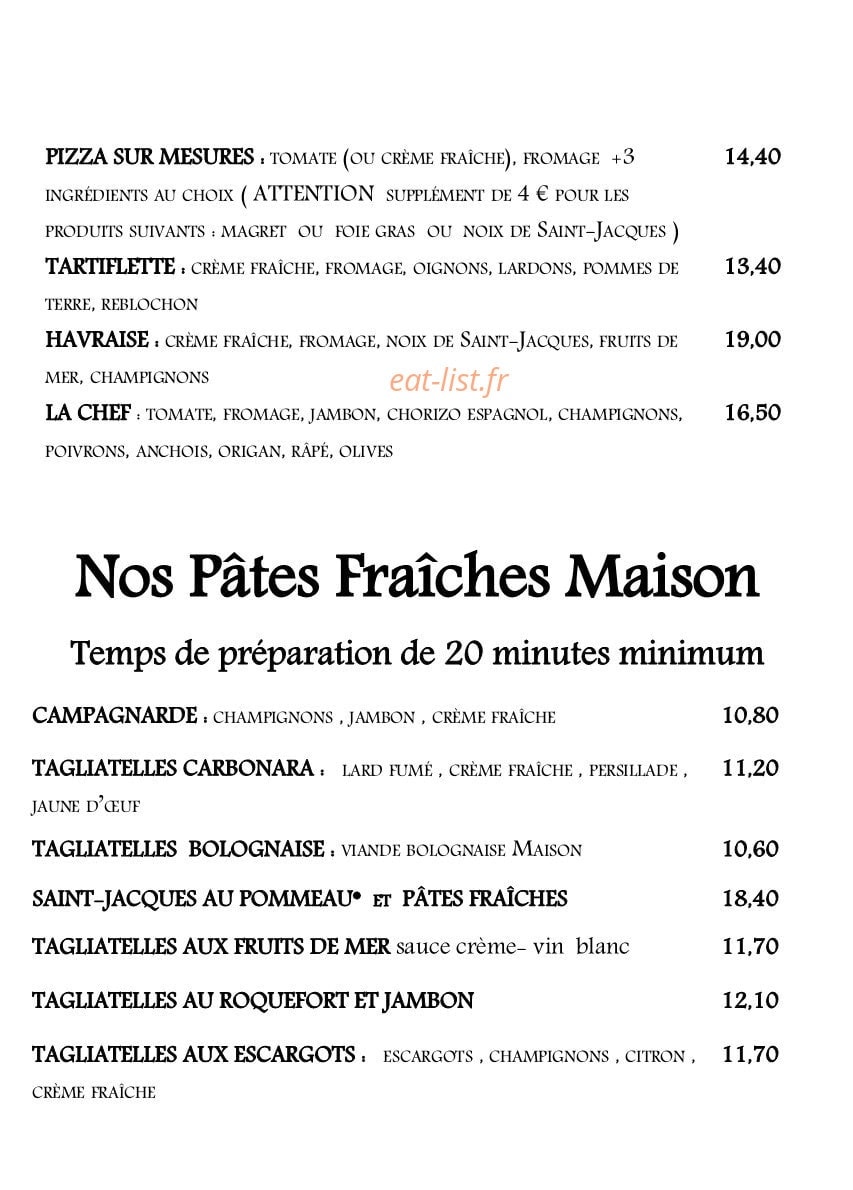 Carte et menu de La Fontaine Fleurie à Fontaine la Mallet — Pizzas et pâtes fraîche a emporter