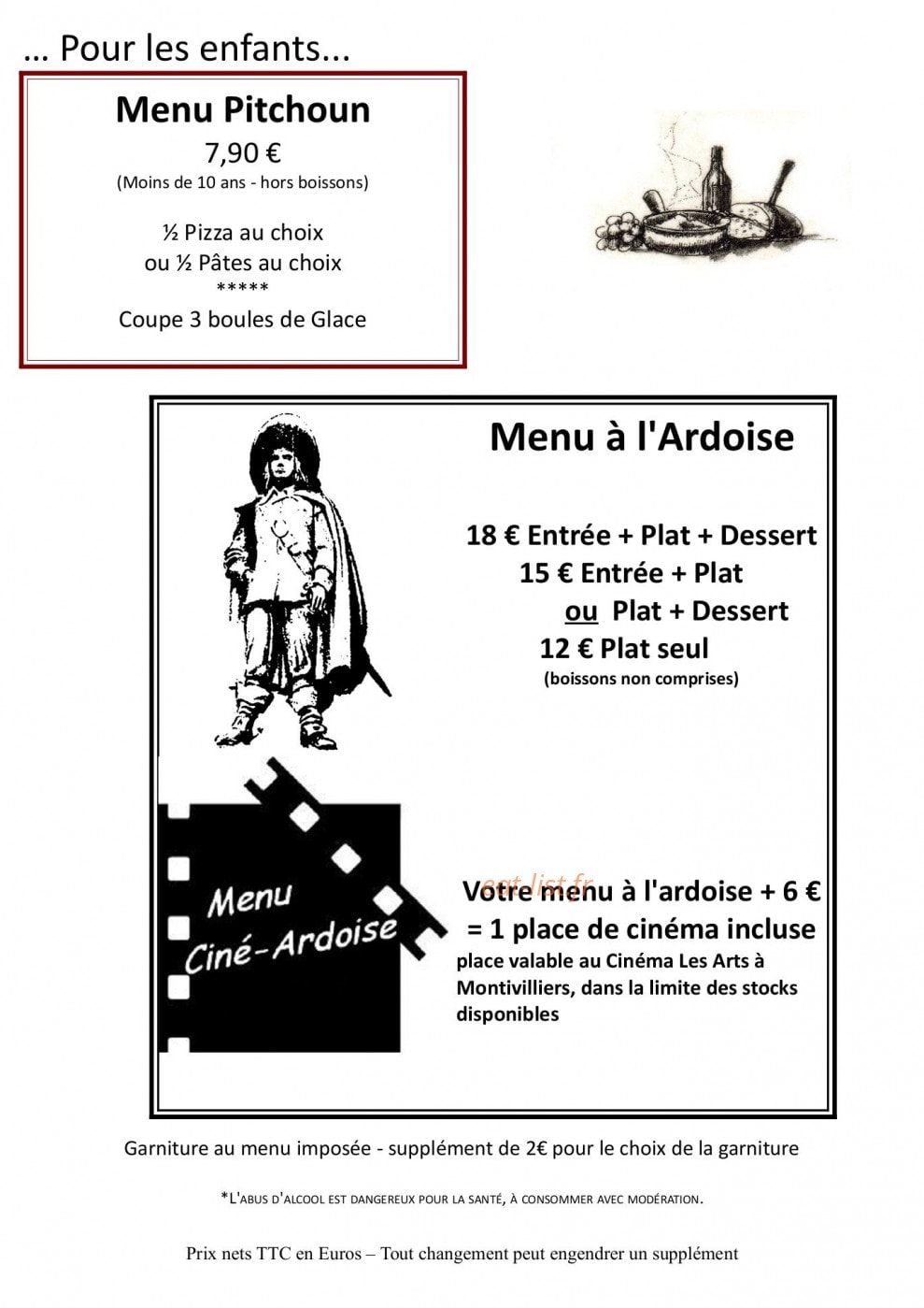 Carte et menu de La Fontaine Fleurie à Fontaine la Mallet — Les menus enfants