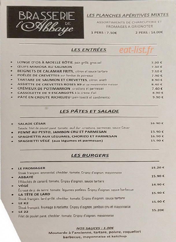 Brasserie de L'Abbaye — carte page 1