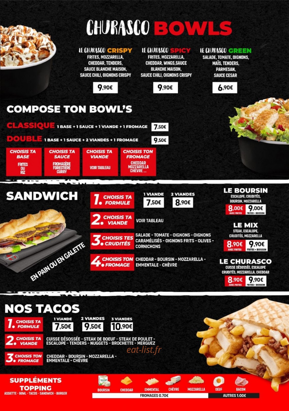 Carte et menu de Churasco Grill à Sotteville les Rouen — Les sandwichs, tacos, ...