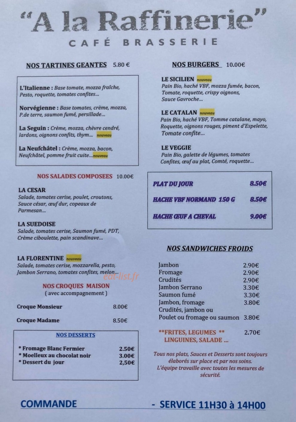 La Raffinerie Restaurant — carte page 1
