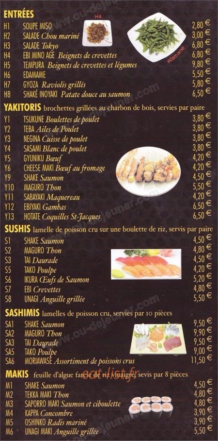 Carte et menu de Le Tokyo à Sotteville les Rouen — Les entrées, yakitoris,....