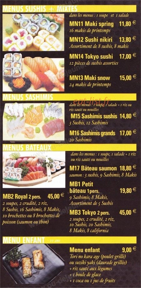 Carte et menu de Le Tokyo à Sotteville les Rouen — Le menus sushis, sashimis,....