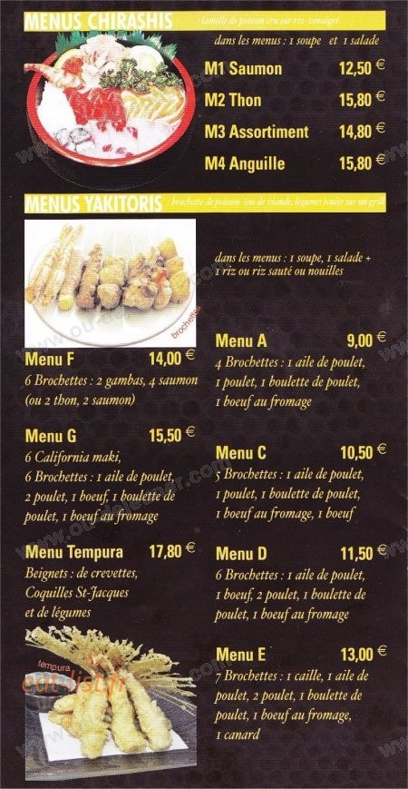 Carte et menu de Le Tokyo à Sotteville les Rouen — Les menus chirashis et yakitori