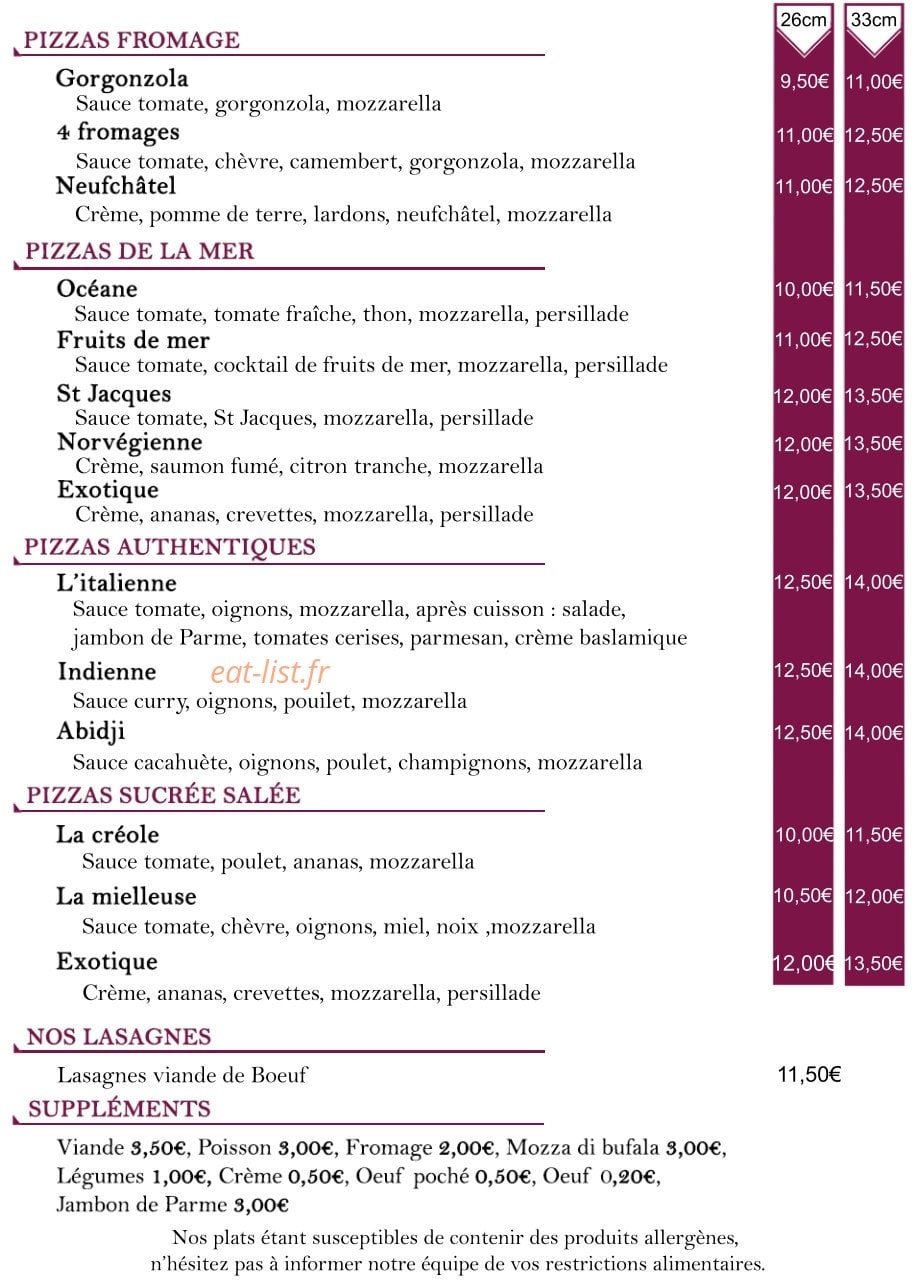 Carte et menu de Tonton Tantie Pizza à Sotteville les Rouen — Les pizzas suite et lasagnes