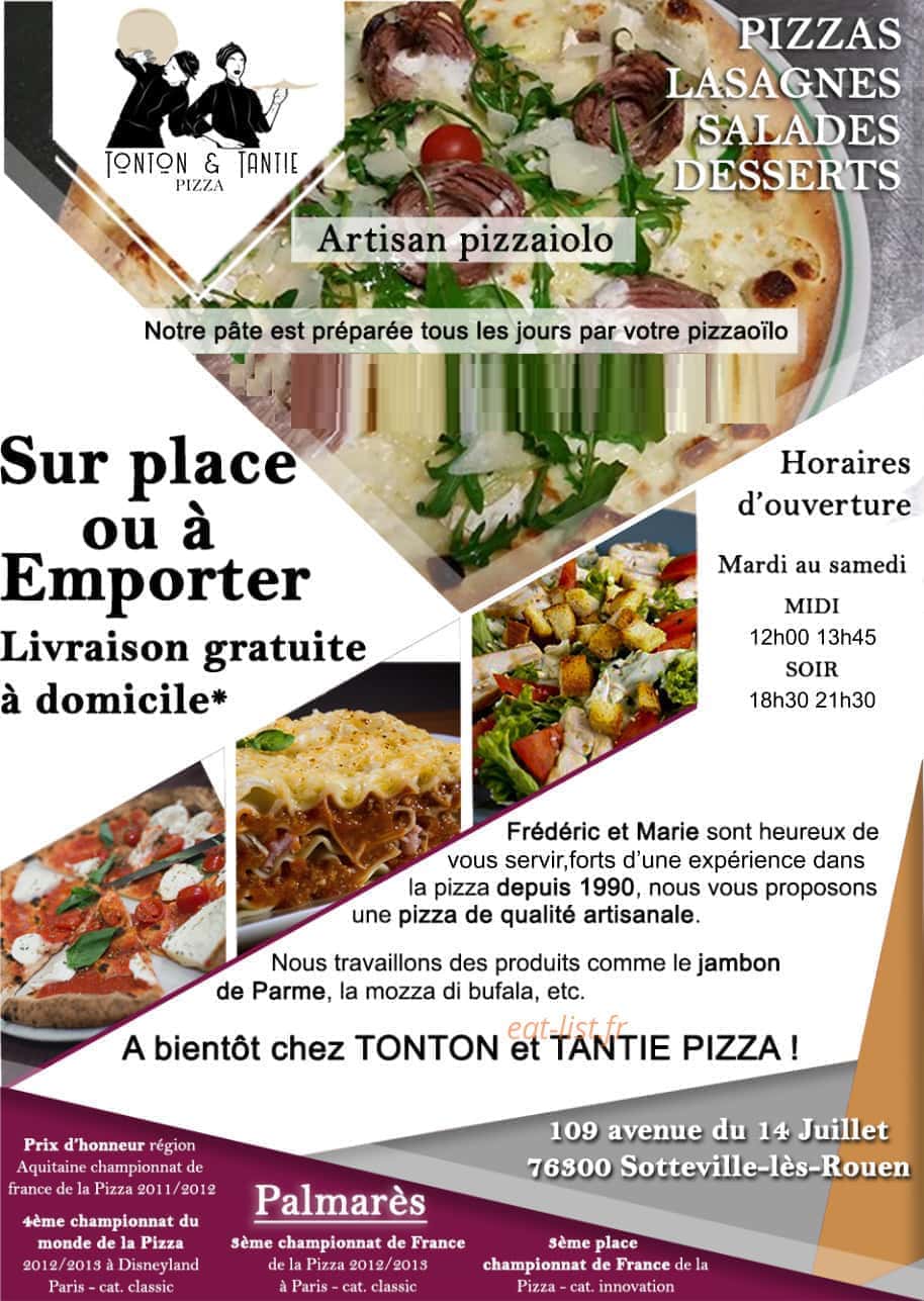 Carte et menu Tonton Tantie Pizza Sotteville lès Rouen