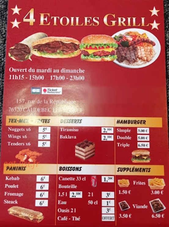 4 Etoiles Grill — carte page 1