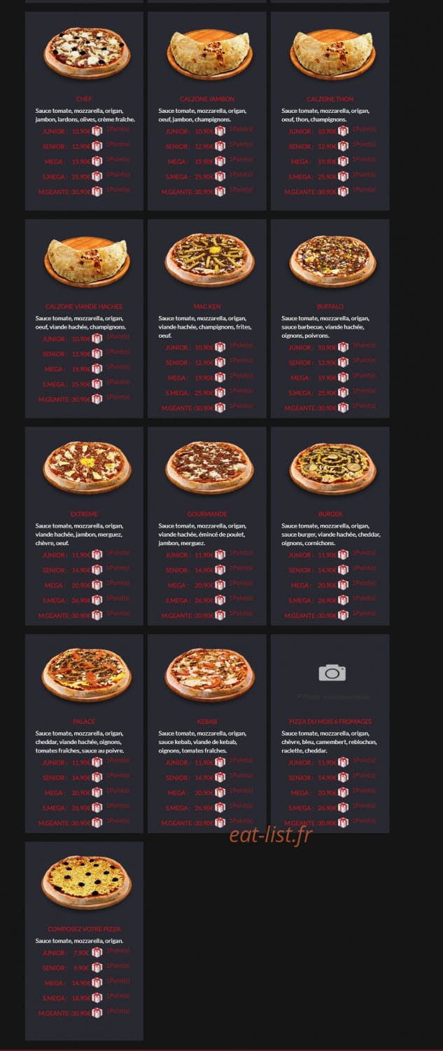 Pizza Palace — carte page 2