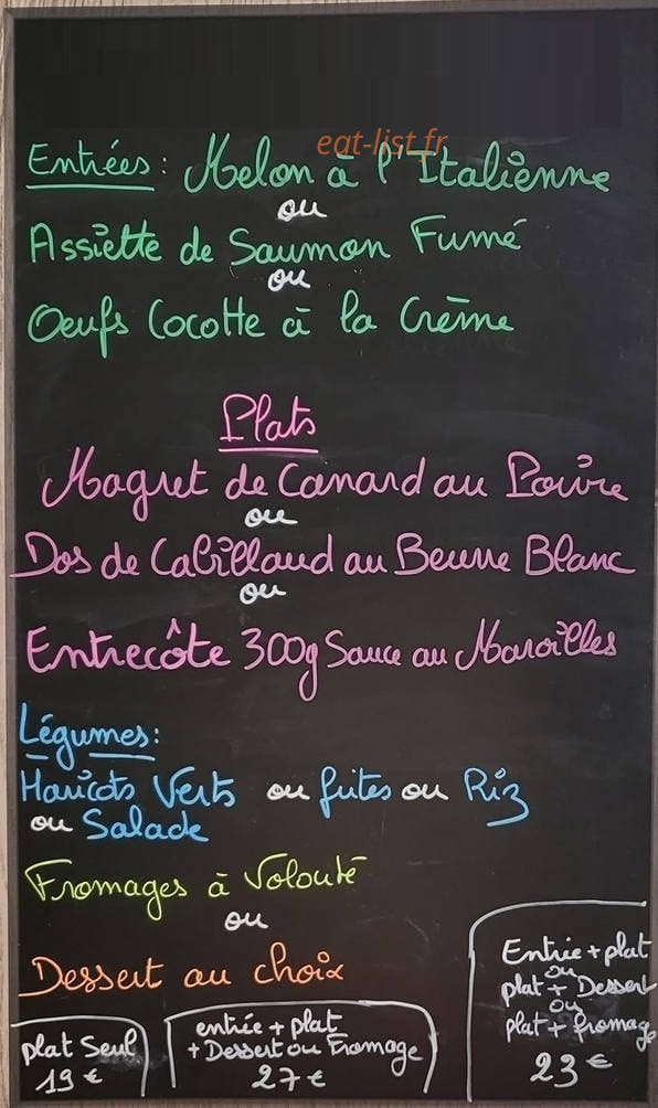 Carte et menu de Les voyageurs bar-brasserie à Oissel — Exemple de menu