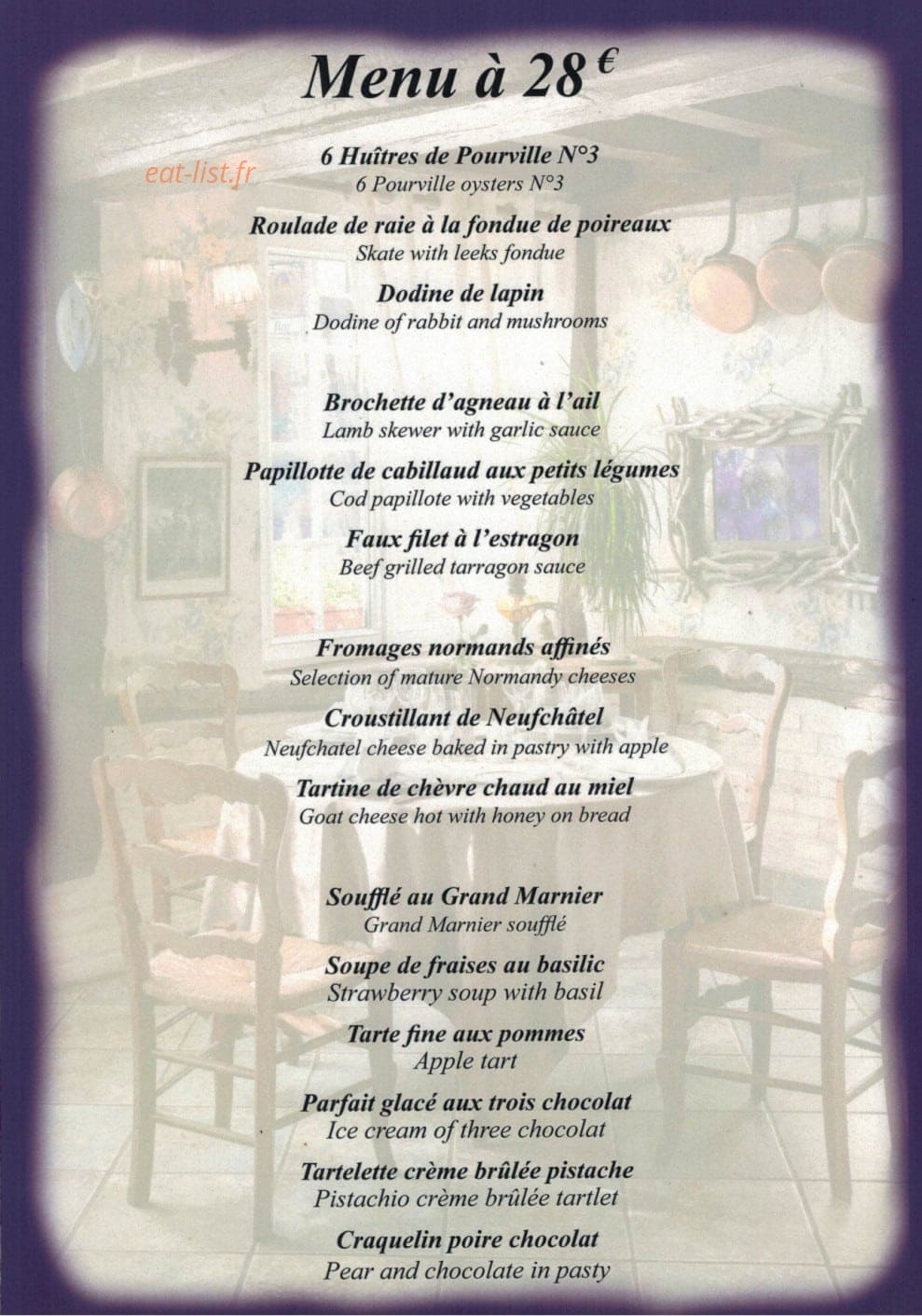 Auberge du Clos Normand — carte page 1