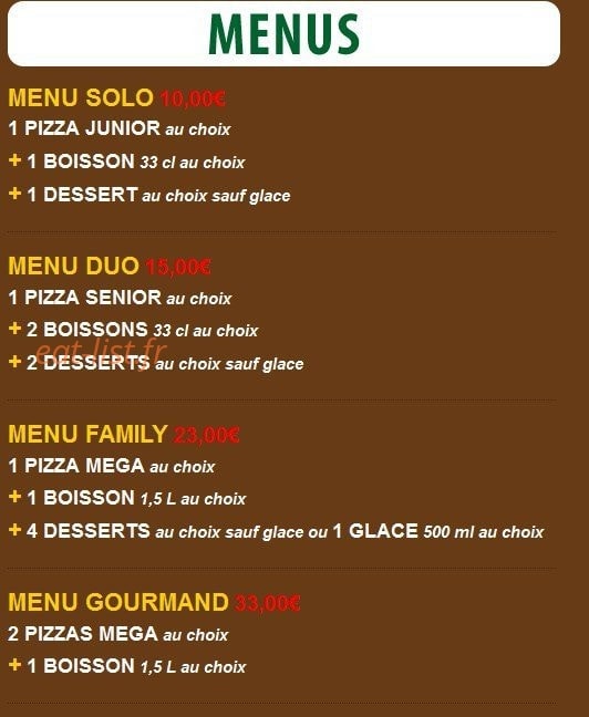 Pizza Tasty — carte page 1