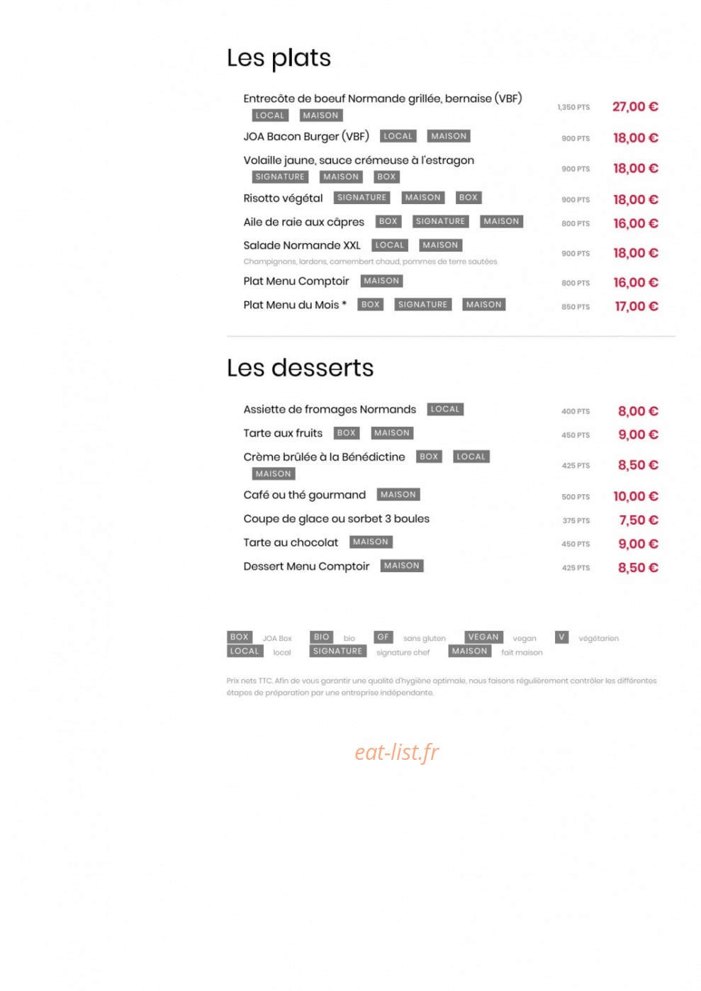 Comptoir JOA — carte page 2