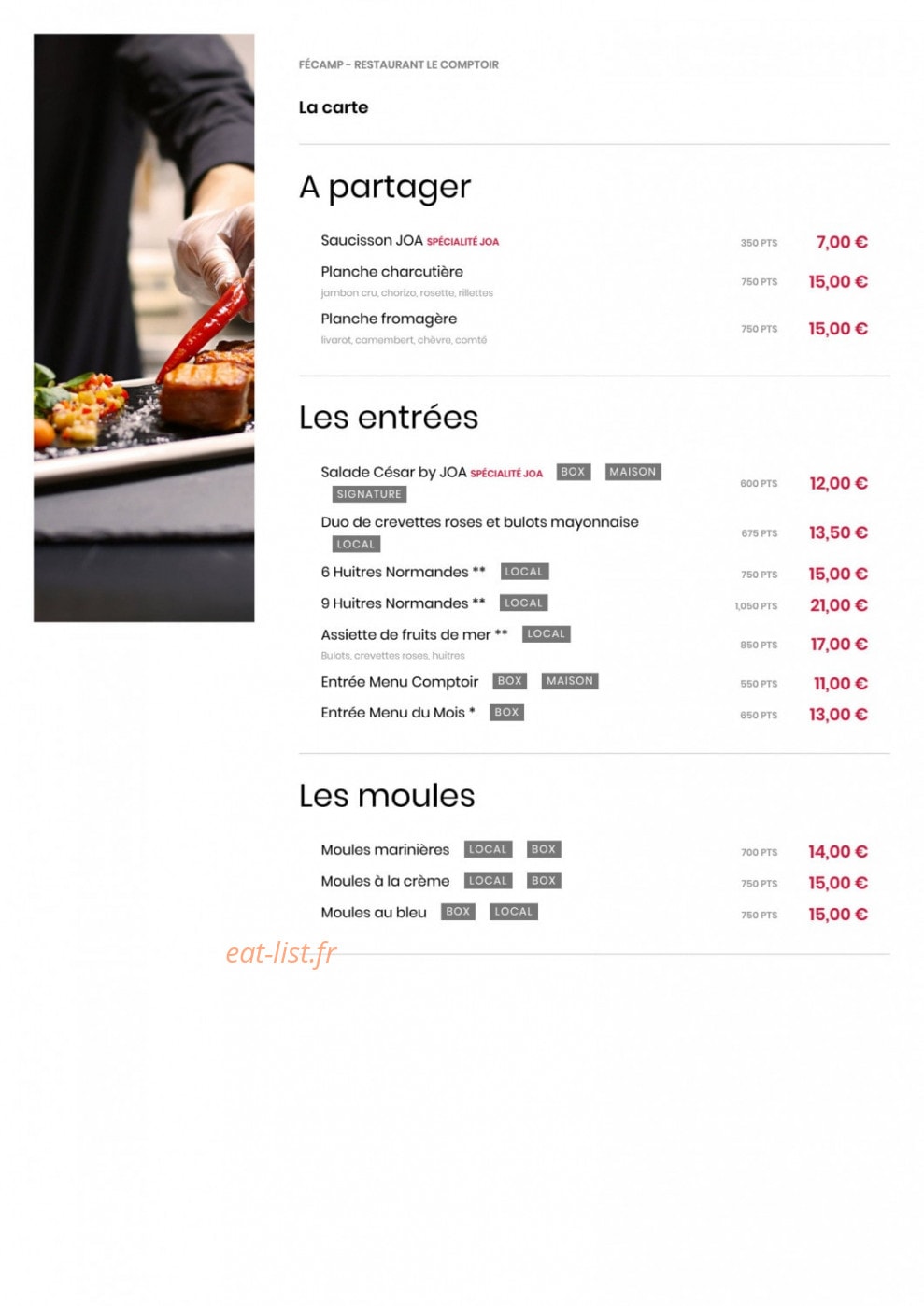 Comptoir JOA — carte page 1