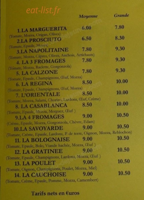 Pizza Bella — carte page 2