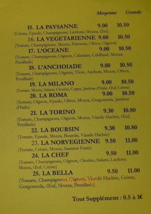 Pizza Bella — carte page 3