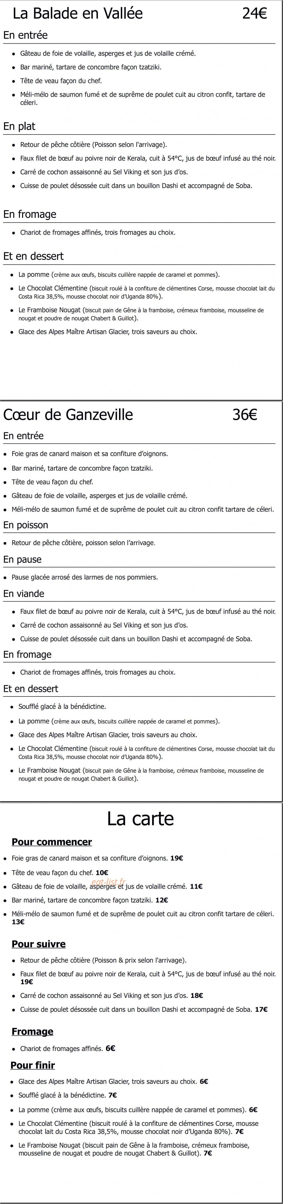 La Petite Auberge — carte page 1