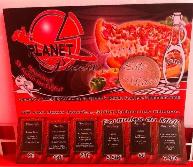 Planet pizza — carte page 1