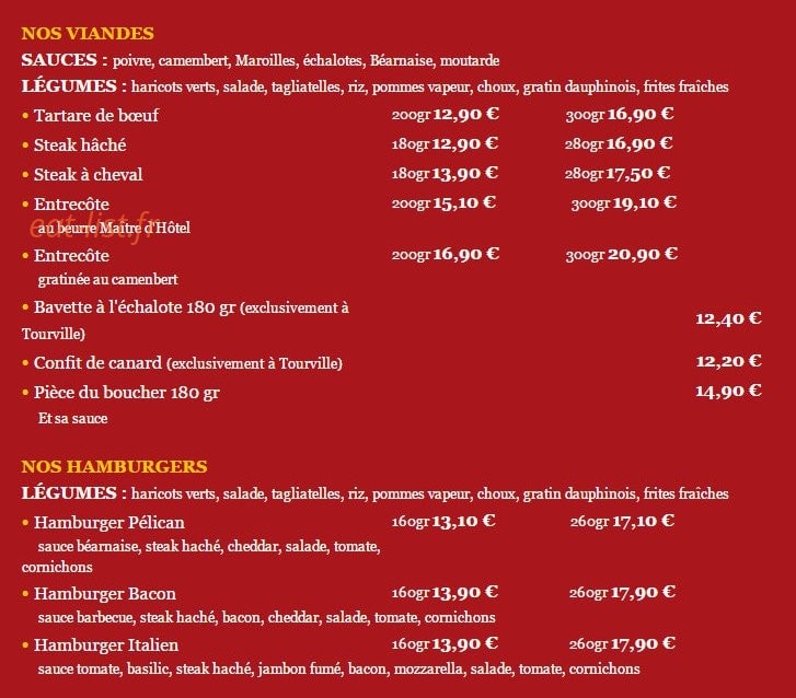 Carte et menu de Le Club Pelican à Tourville la Riviere — Plats suite