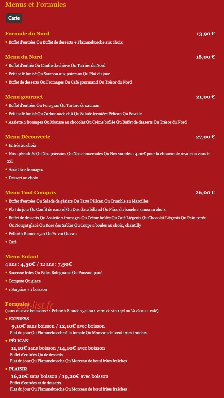 Carte et menu de Le Club Pelican à Tourville la Riviere — Formules