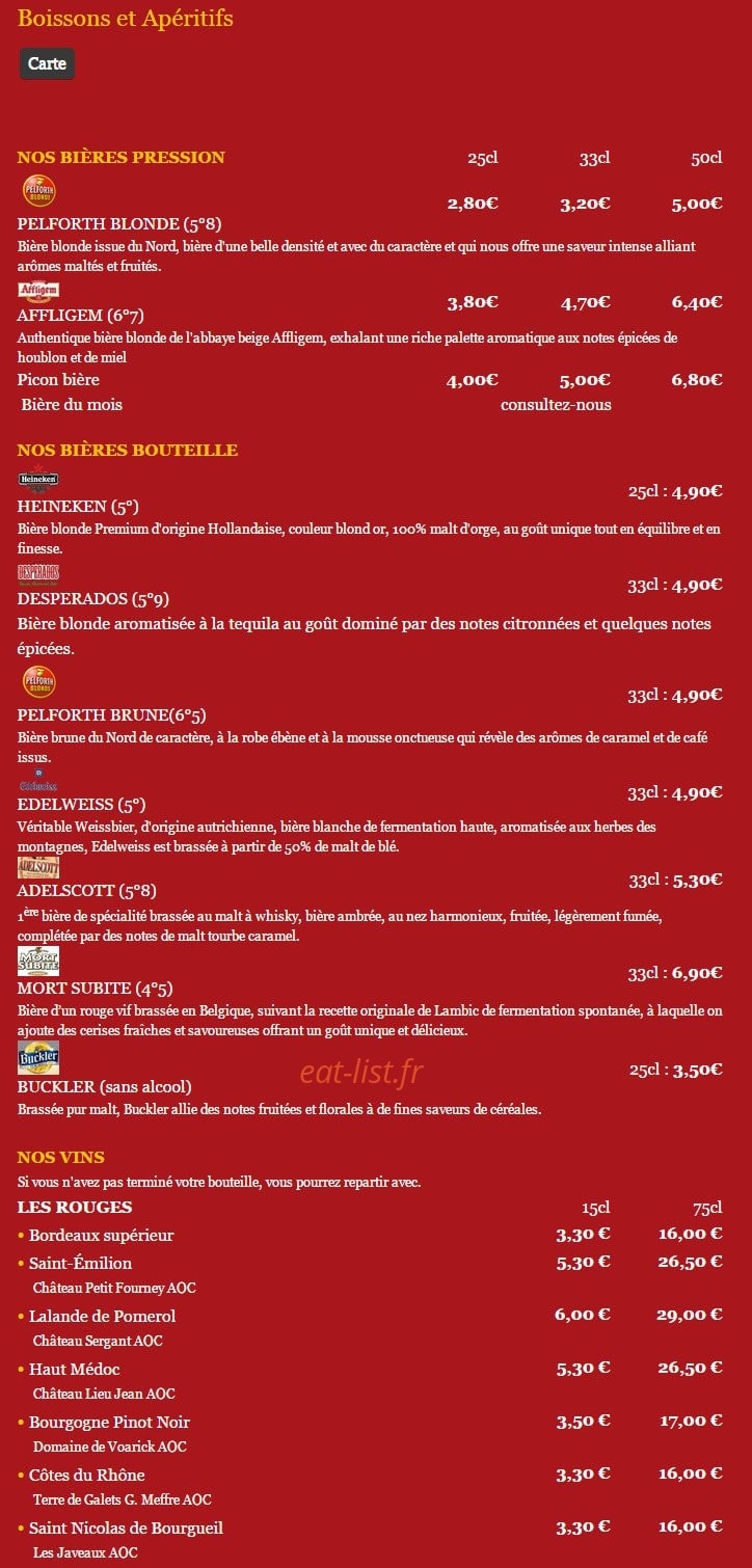 Carte et menu de Le Club Pelican à Tourville la Riviere — Boissons et apéritifs
