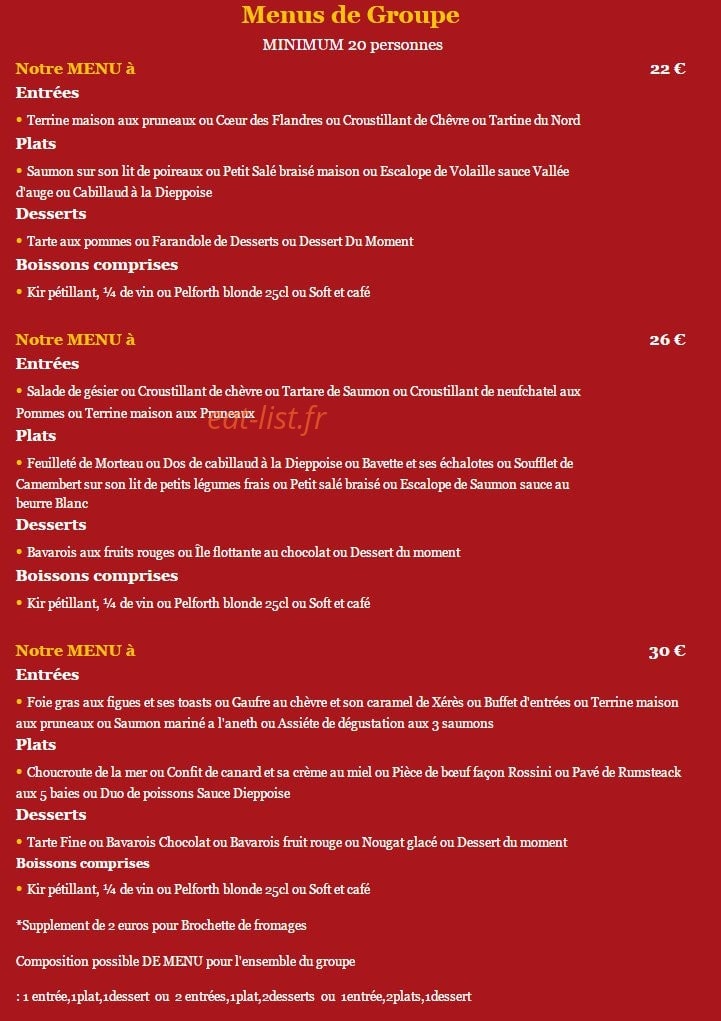 Carte et menu de Le Club Pelican à Tourville la Riviere — Menus de groupe