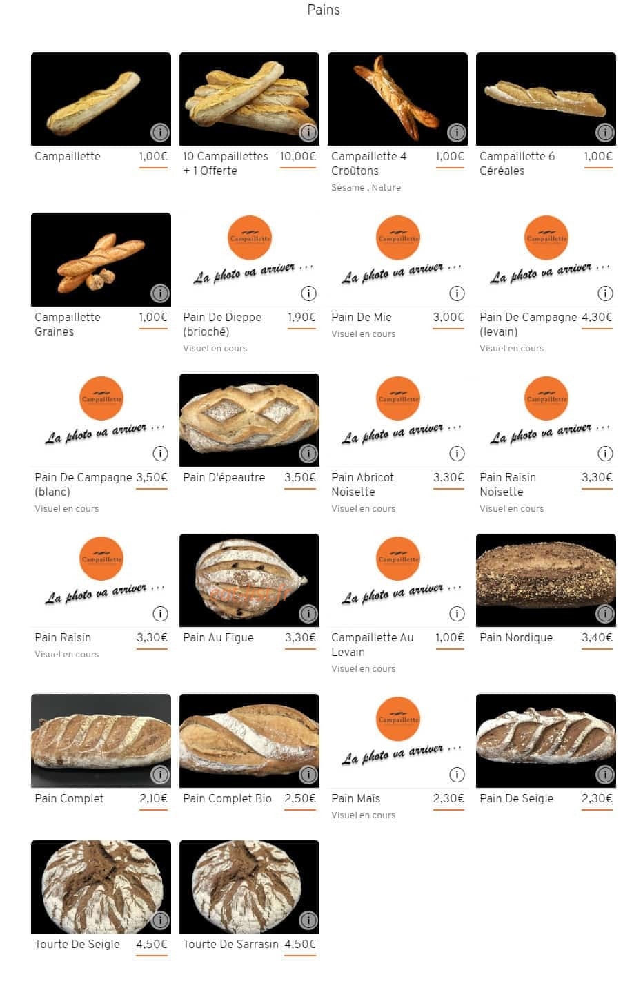 Boulangerie Vilain — carte page 2