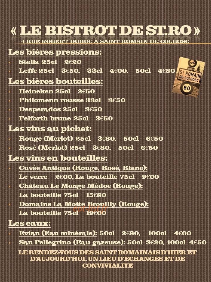 Bistrot De St Ro — carte page 1