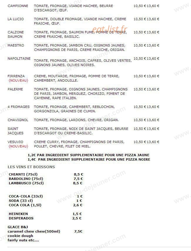 Vesuvi Pizza — carte page 2