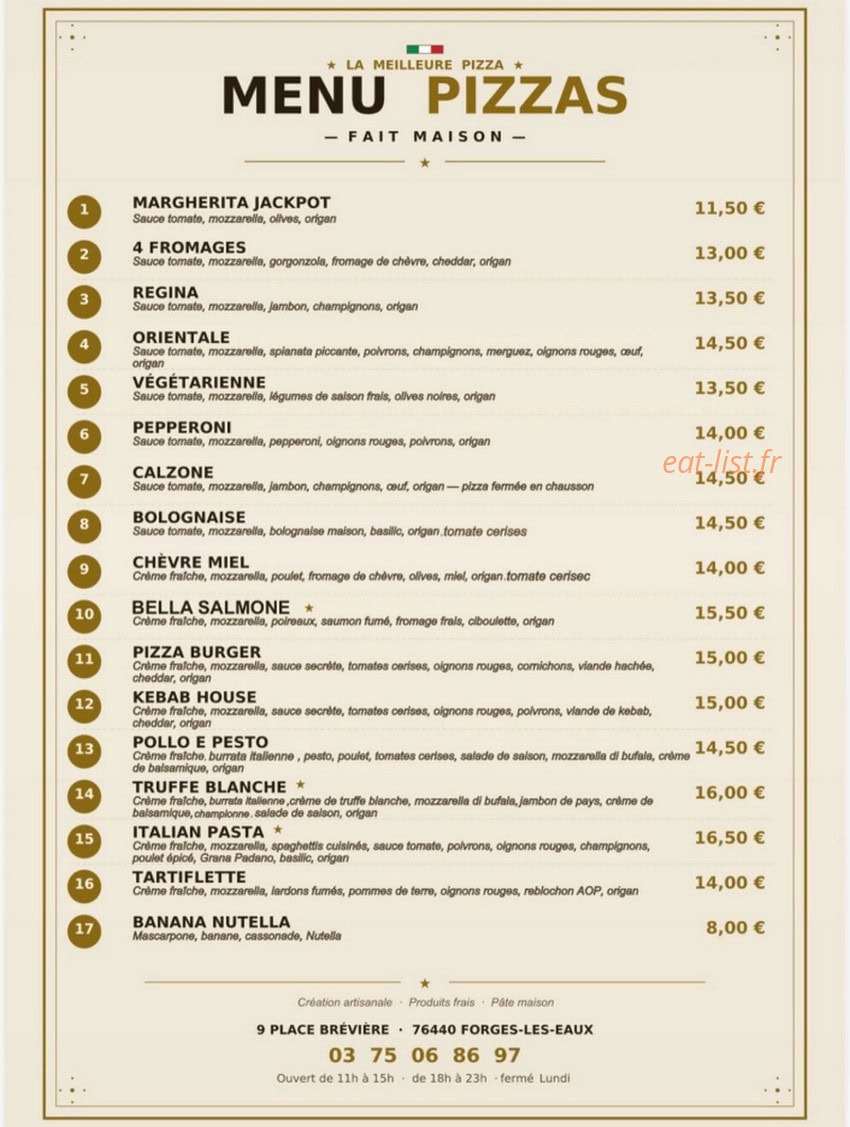 Carte et menu de House Kebab à Forges les Eaux — Les pizzas
