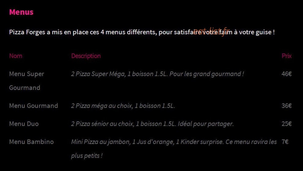 Pizza Forges & Salade — carte page 4
