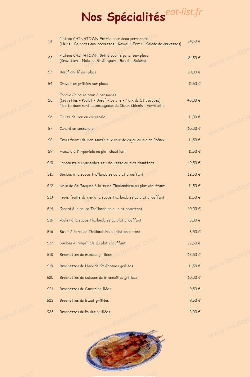 Restaurant China Town — carte page 1