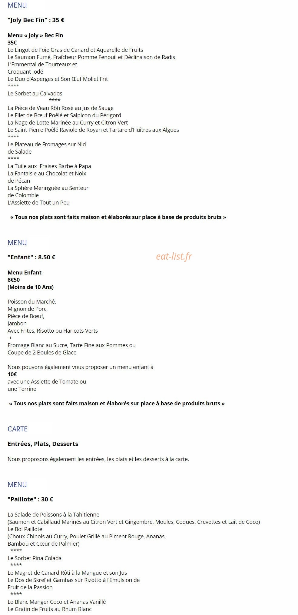Le Relais du Bec Fin — carte page 2