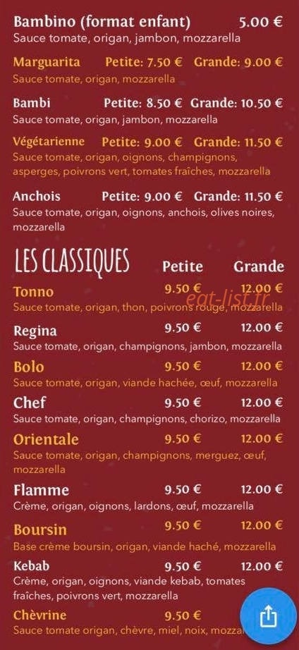 Dolce pizza — carte page 1