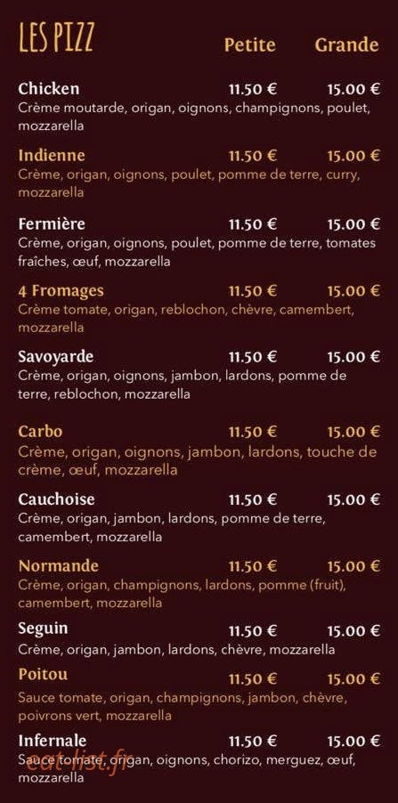 Dolce pizza — carte page 2