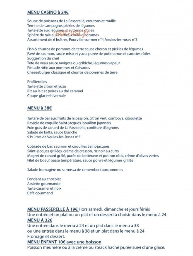 Carte et menu de La passerelle à Saint Valery en Caux — Menus