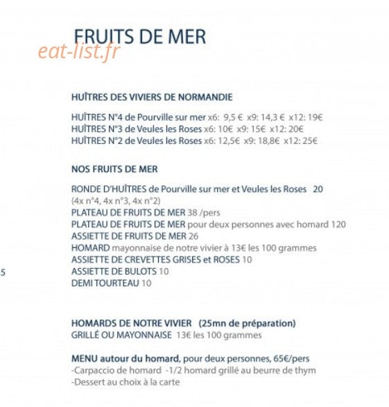Carte et menu de La passerelle à Saint Valery en Caux — Fruits de mer