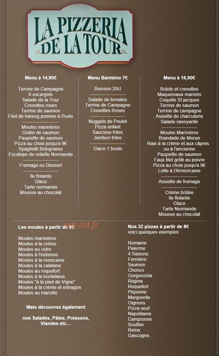 La Pizzeria de la tour — carte page 2