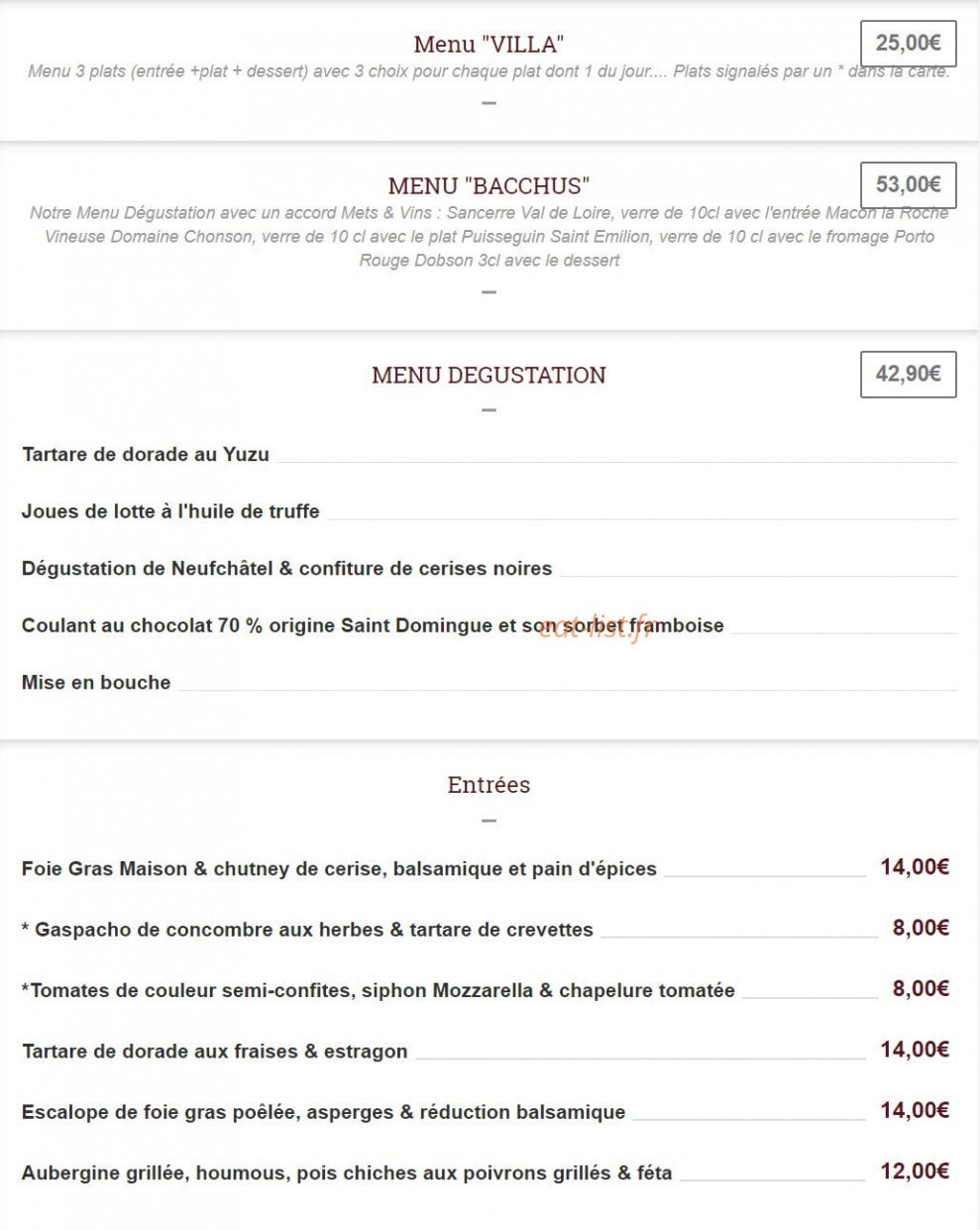 La Villa Marine — carte page 1