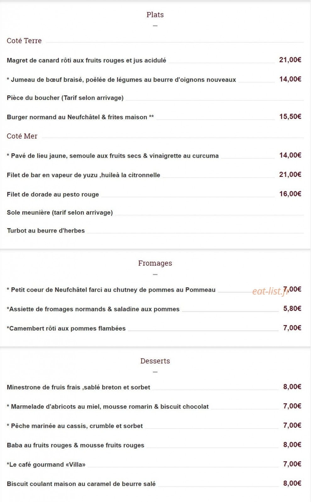 La Villa Marine — carte page 2