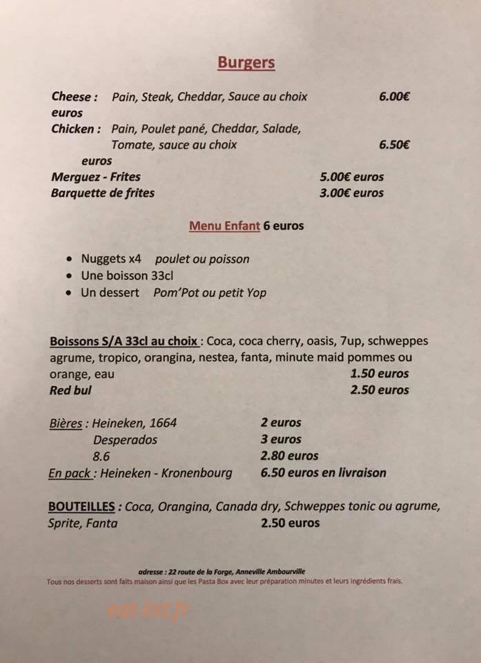 Carte et menu de L'Annevillais à Anneville Ambourville — Burgers et menu enfant