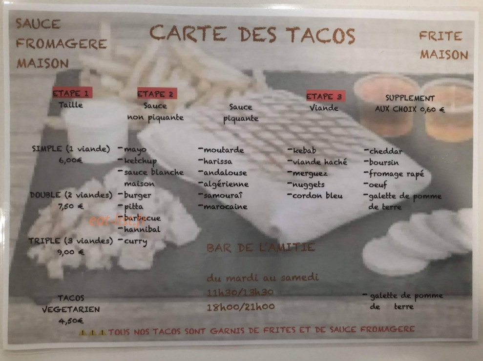 Bar de L' Amitié — carte page 1