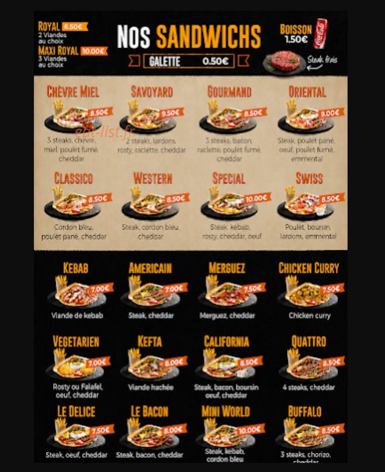 Carte et menu de La Barak aux délices à Duclair — Sandwichs