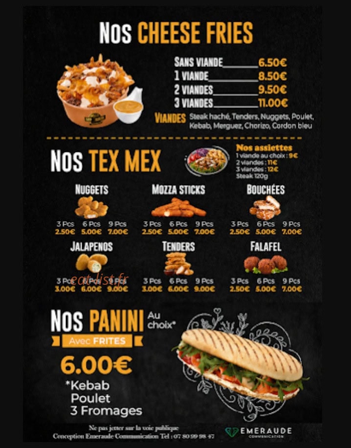 Carte et menu de La Barak aux délices à Duclair — Cheese fries