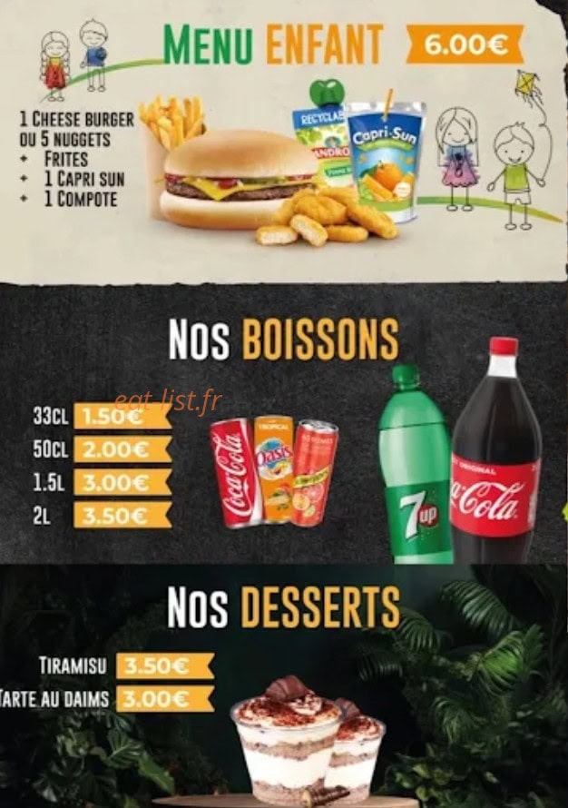 Carte et menu de La Barak aux délices à Duclair — Menu enfant, boissons et desserts