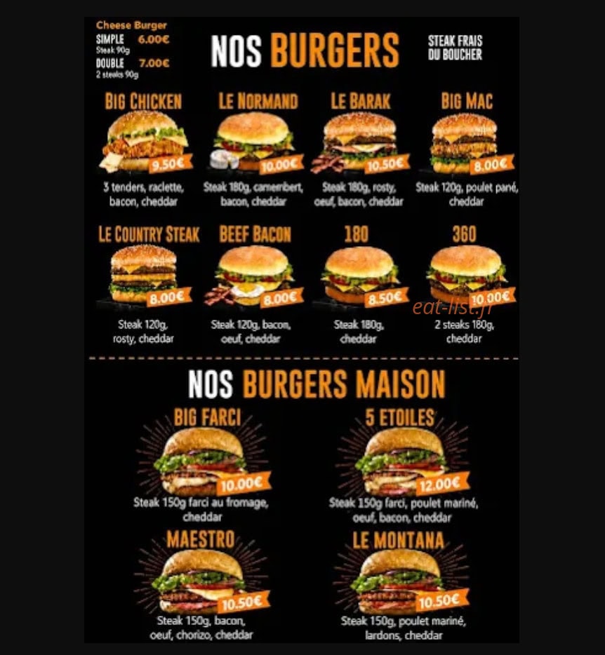 Carte et menu de La Barak aux délices à Duclair — Burgers