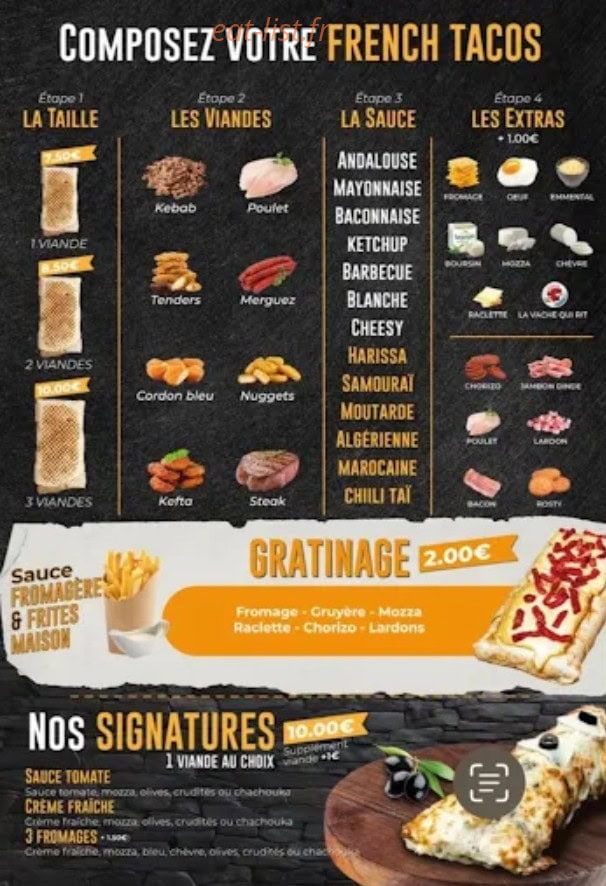 Carte et menu de La Barak aux délices à Duclair — French Tacos