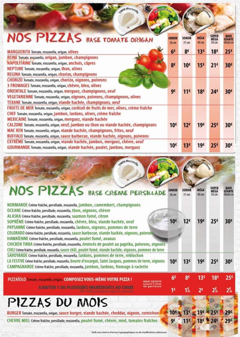 Pizza Palace — carte page 2