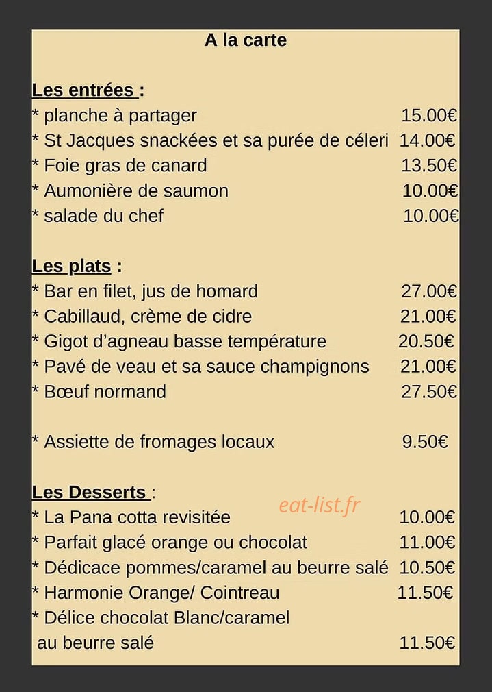 Restaurant Le Parc — carte page 1